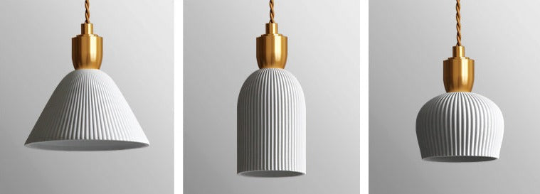 Plissaro – Ceramic Pendant Lamp with Brass, 3 shapes, pleated design
