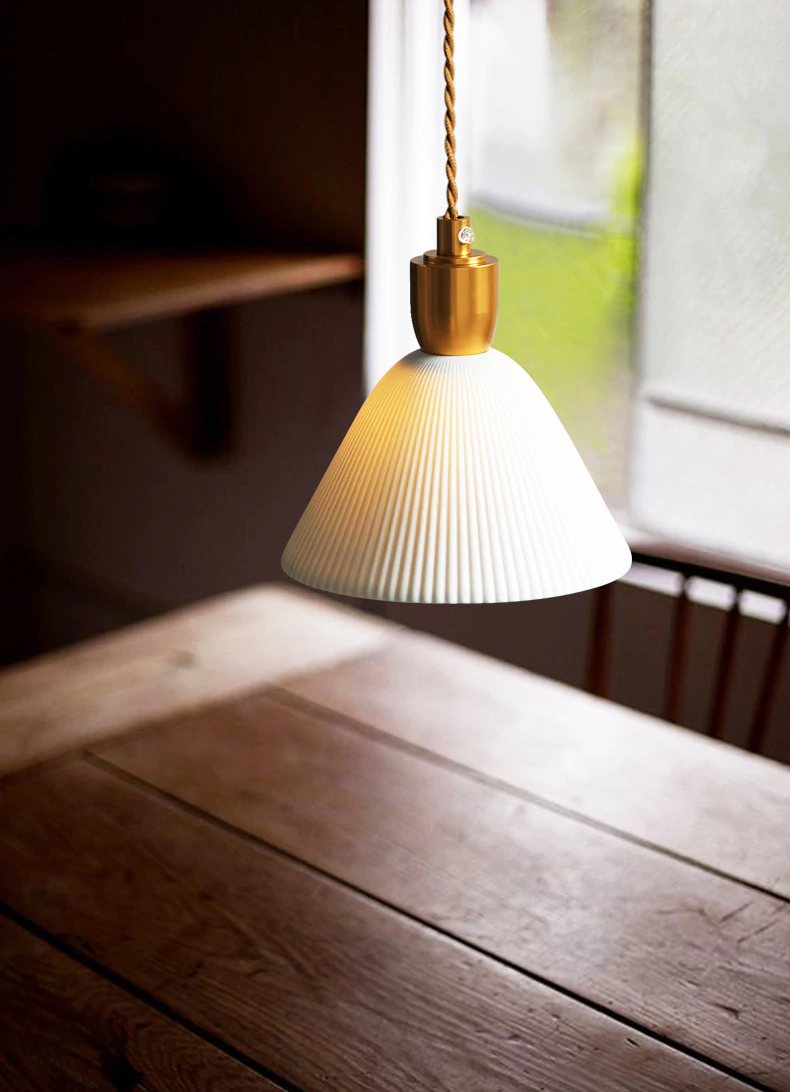 Plissaro – Ceramic Pendant Lamp with Brass, 3 shapes, pleated design