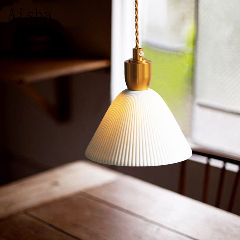 Plissaro – Ceramic Pendant Lamp with Brass, 3 shapes, pleated design
