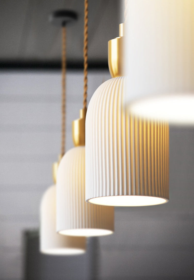 Plissaro – Ceramic Pendant Lamp with Brass, 3 shapes, pleated design