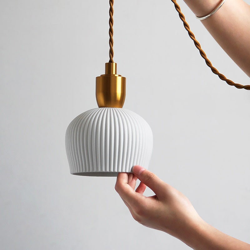 Plissaro – Ceramic Pendant Lamp with Brass, 3 shapes, pleated design