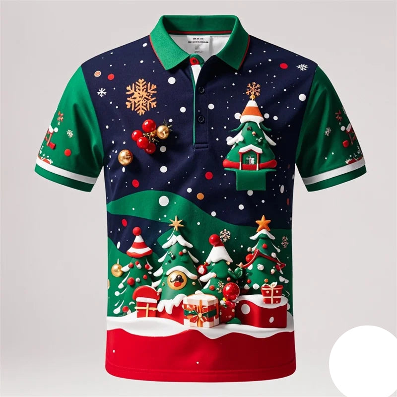 Poloshirt met 3D Kerstman voor mannen, vrolijk kerstfeest 0