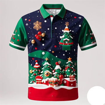 Poloshirt met 3D Kerstman voor mannen, vrolijk kerstfeest 0