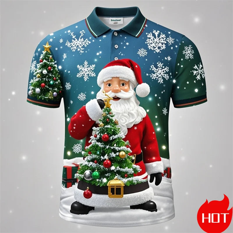 Poloshirt met 3D Kerstman voor mannen, vrolijk kerstfeest 1