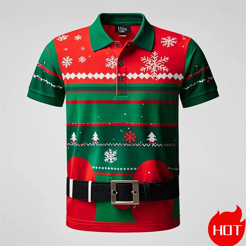 Poloshirt met 3D Kerstman voor mannen, vrolijk kerstfeest 11