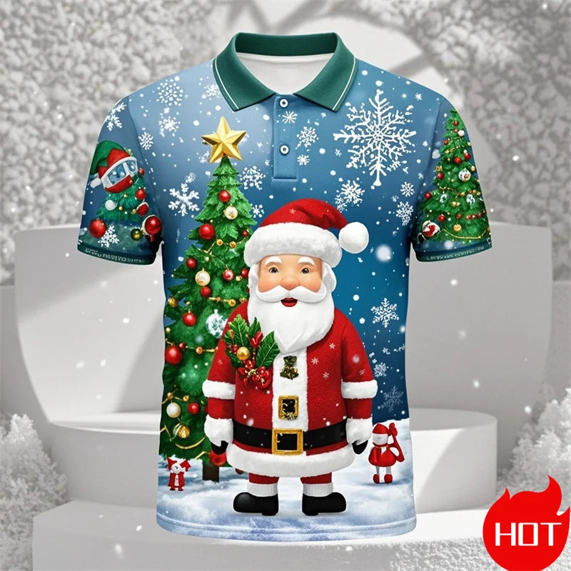 Poloshirt met 3D Kerstman voor mannen, vrolijk kerstfeest 2