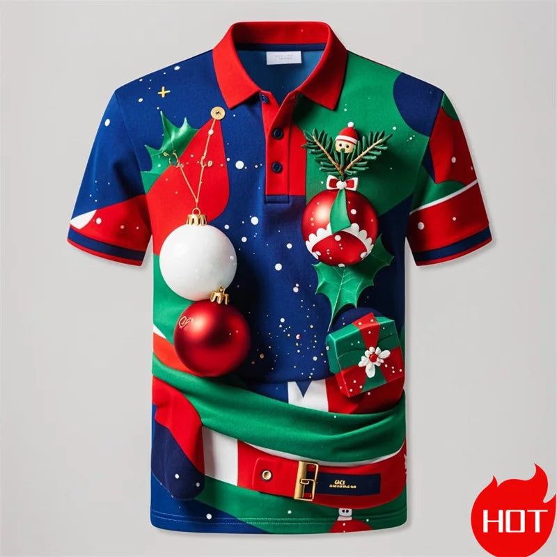 Poloshirt met 3D Kerstman voor mannen, vrolijk kerstfeest 6