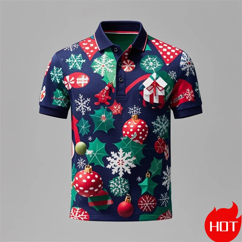 Poloshirt met 3D Kerstman voor mannen, vrolijk kerstfeest 8