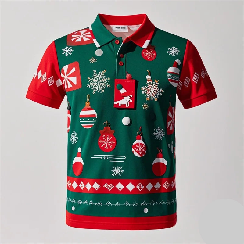 Poloshirt met 3D kerstman print voor mannen 0