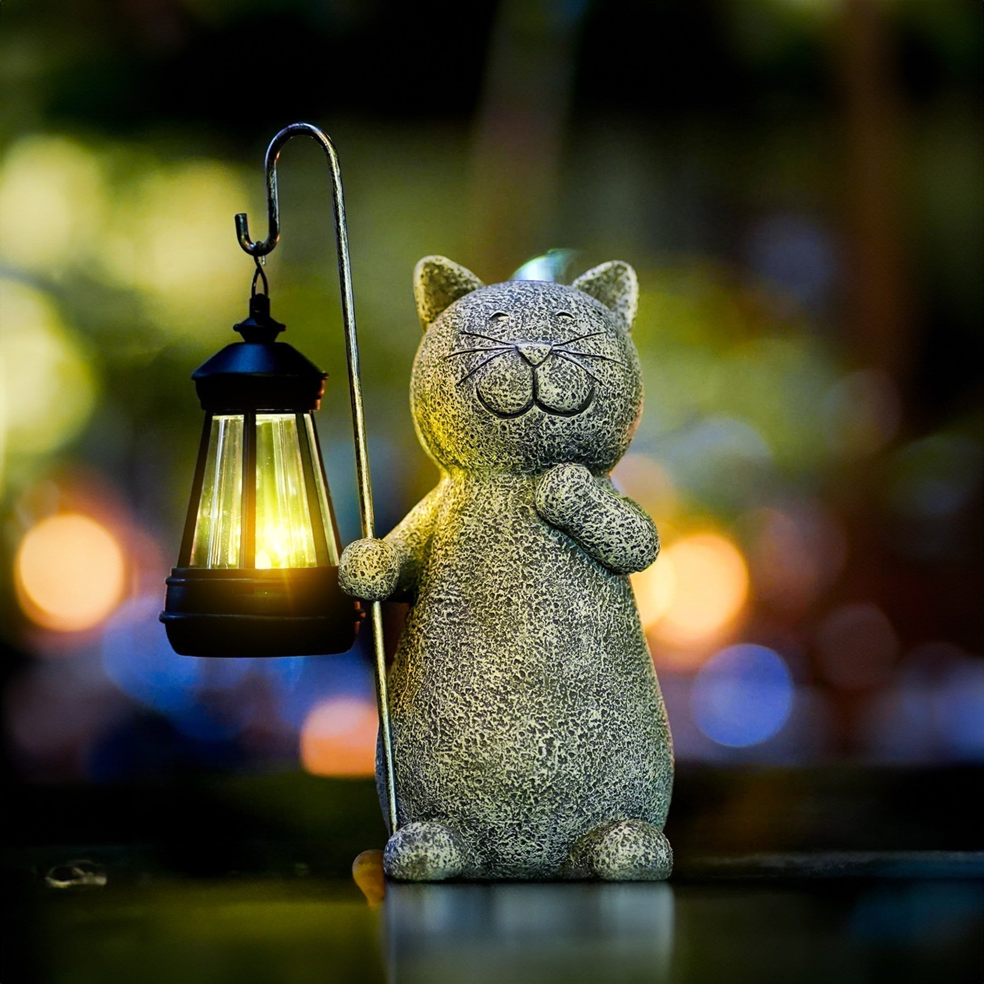 Statue de Chat Lumineuse Dorée Solaire - Décoration Extérieure Magique pour Jardin