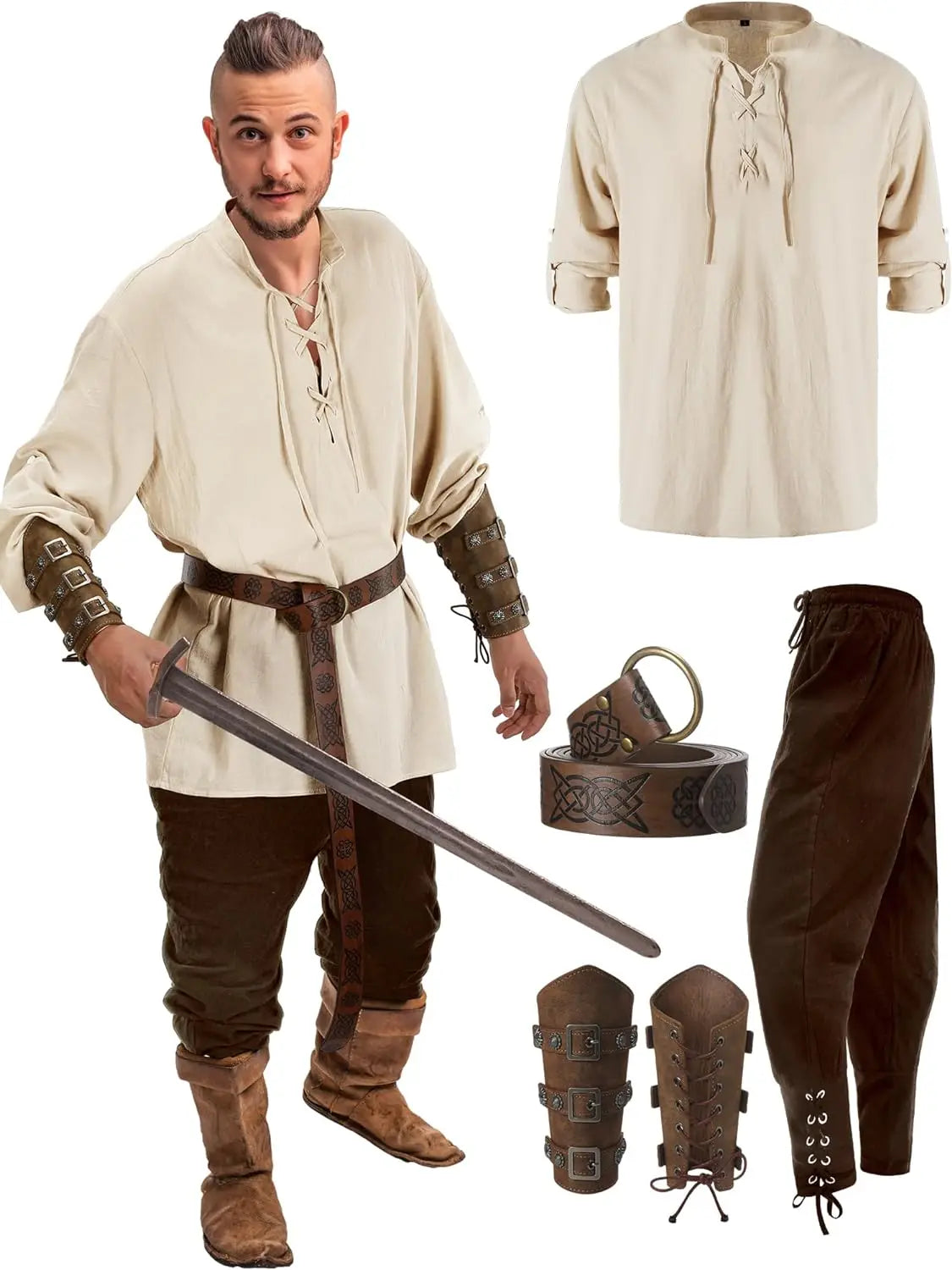 HeritageWear – Renaissance Kostuumset Mannen – 4-delig met Piratenhemd & Broek