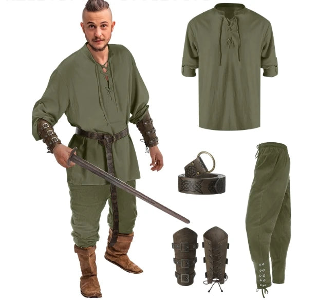 HeritageWear – Renaissance Kostuumset Mannen – 4-delig met Piratenhemd & Broek