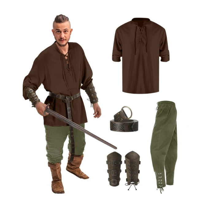 HeritageWear – Renaissance Kostuumset Mannen – 4-delig met Piratenhemd & Broek
