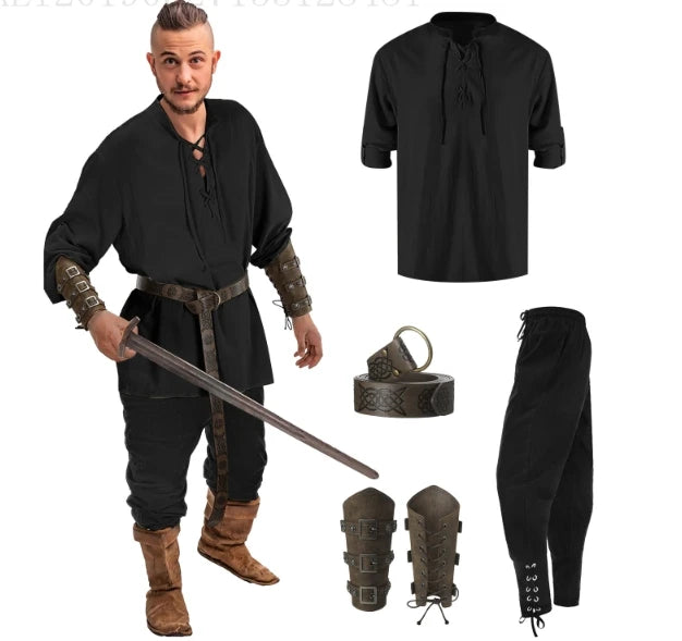 HeritageWear – Renaissance Kostuumset Mannen – 4-delig met Piratenhemd & Broek