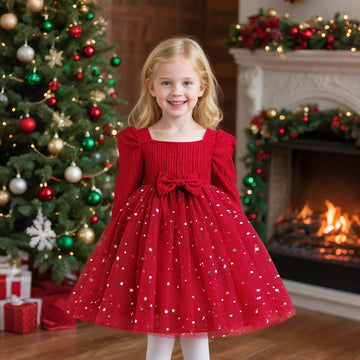 Rode Glitterjurk voor Meisjes met Pailletten - Feestelijke Baljurk 2-10 Jaar 0