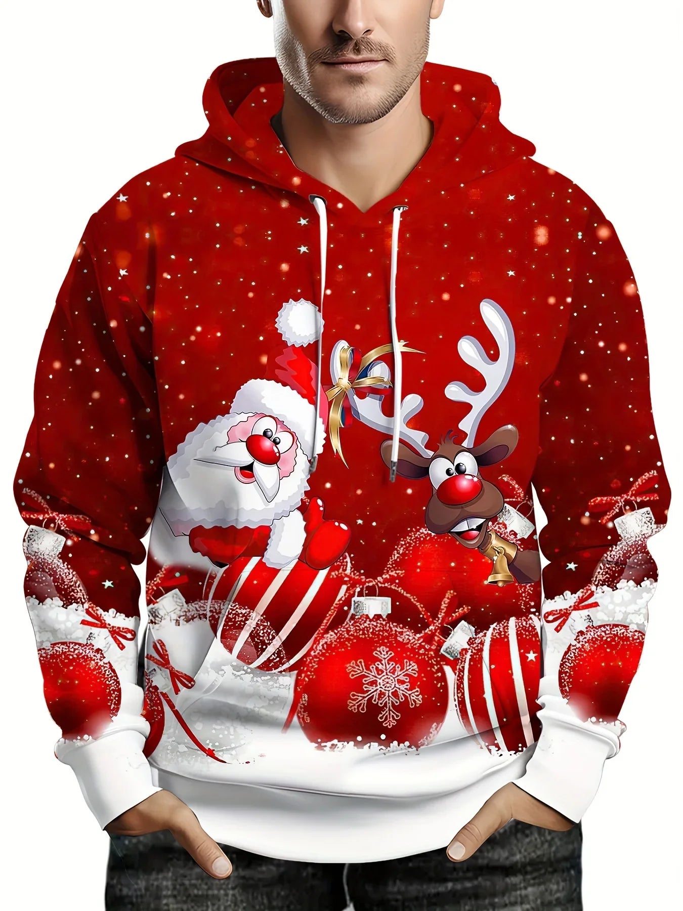 Rode Heren Hoodie met 3D-Kerstprint, Comfortabel en Stijlvol voor Feestdagen 1