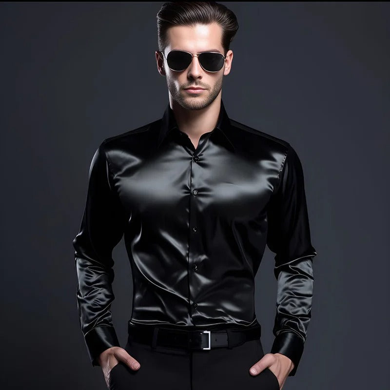 Roldan – Satin men's shirt with shine – For party and style