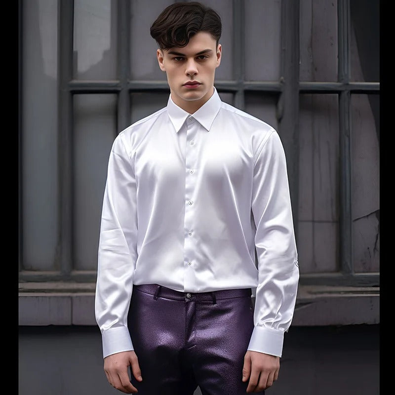 Roldan – Satin men's shirt with shine – For party and style