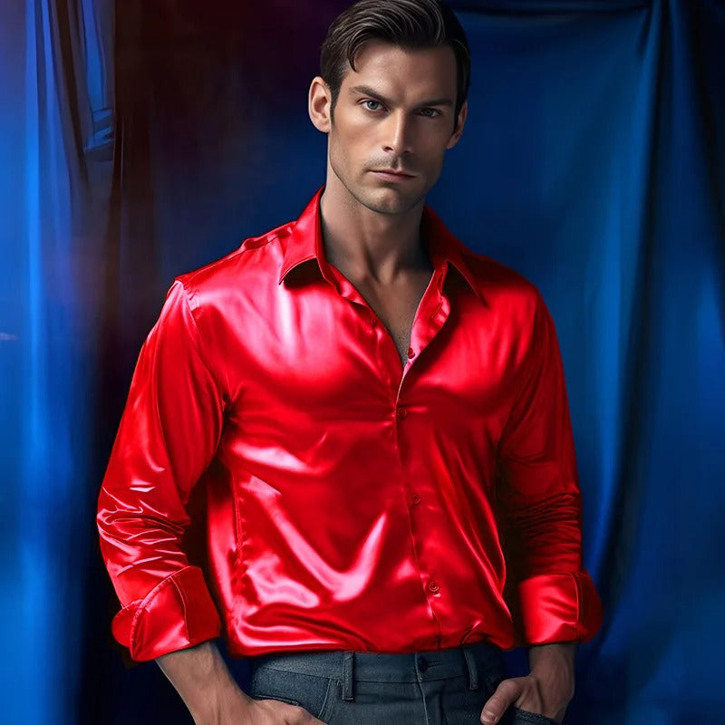Roldan – Satin men's shirt with shine – For party and style