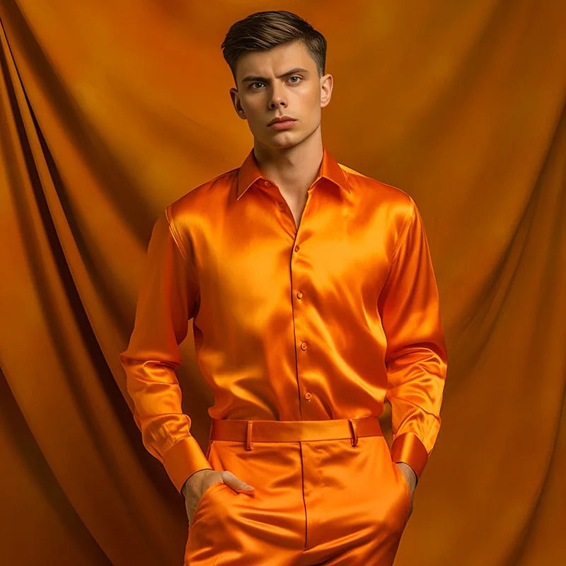 Roldan – Satin men's shirt with shine – For party and style