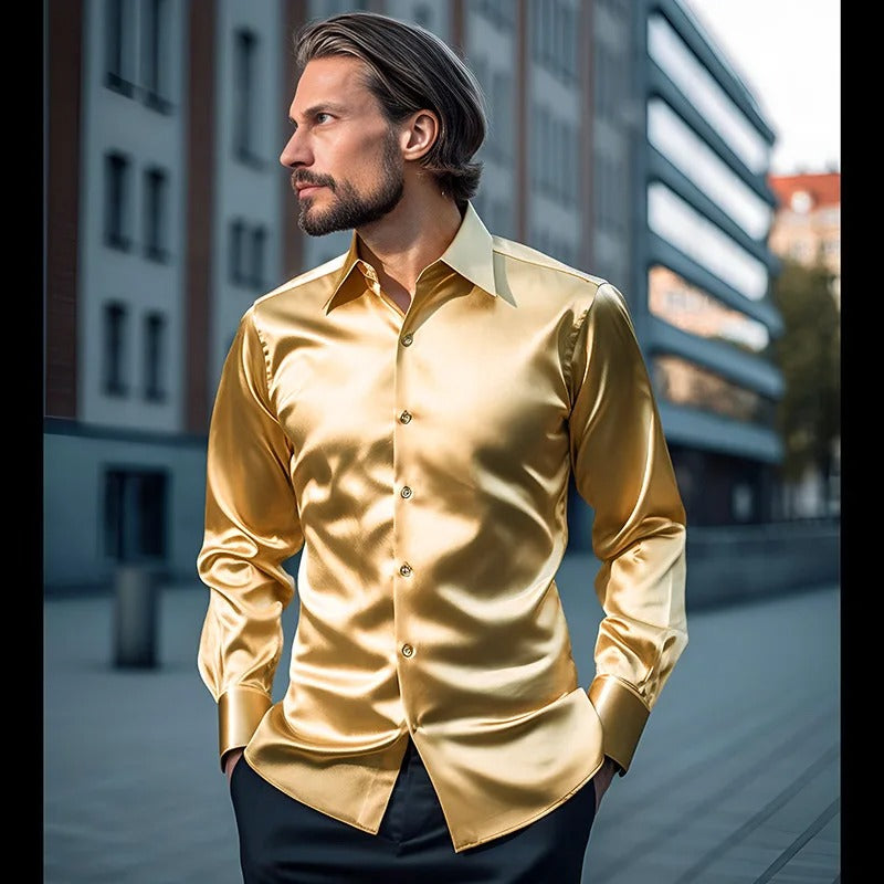 Roldan – Satin men's shirt with shine – For party and style
