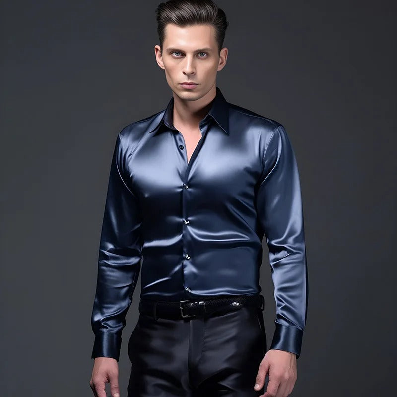 Roldan – Satin men's shirt with shine – For party and style