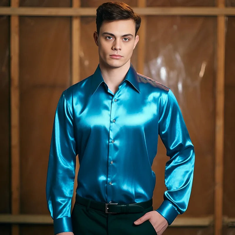 Roldan – Satin men's shirt with shine – For party and style