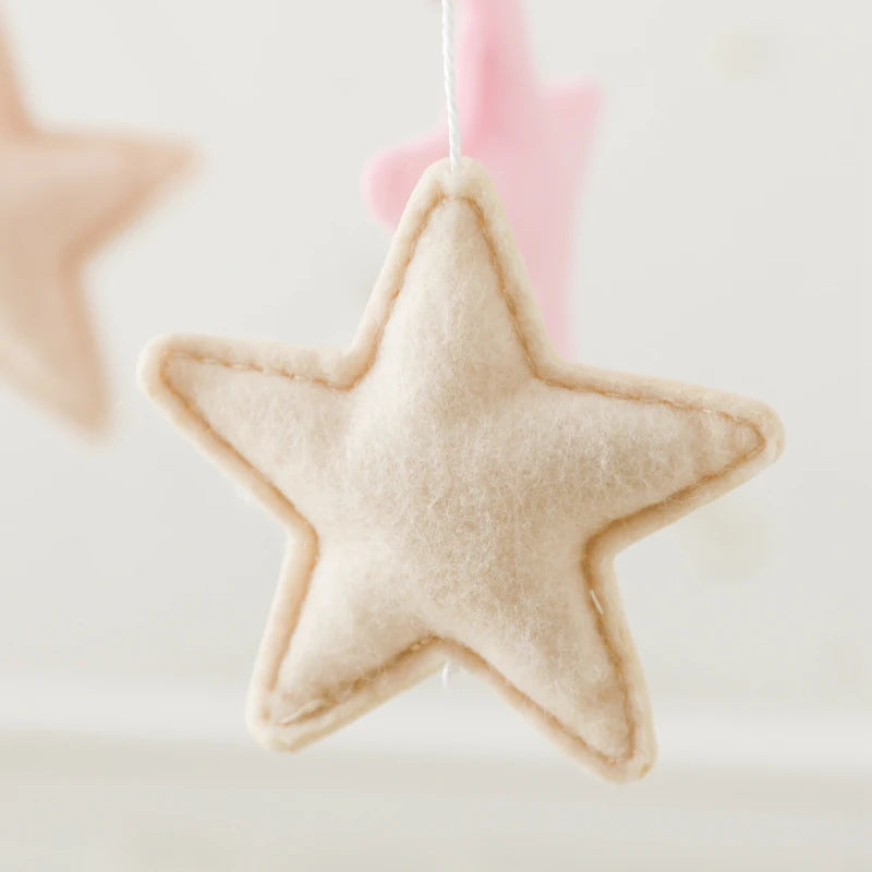 Wooden Crib Mobile with Felt & Bear – Soft Baby Bed Hanger