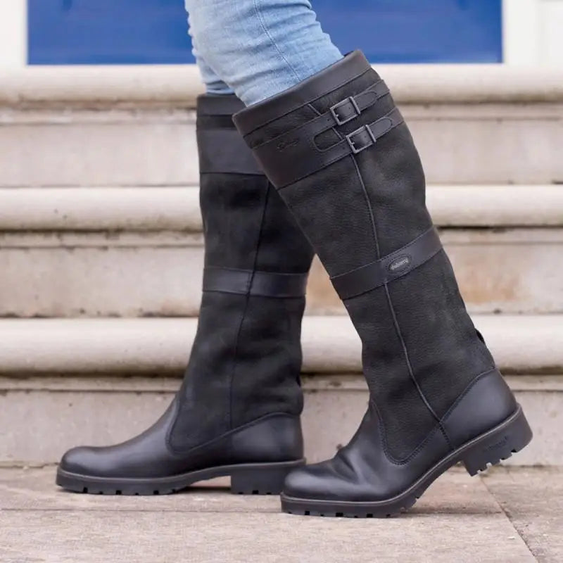 Botas impermeables para exteriores para mujer – botas de cuero con caña alta y hebillas