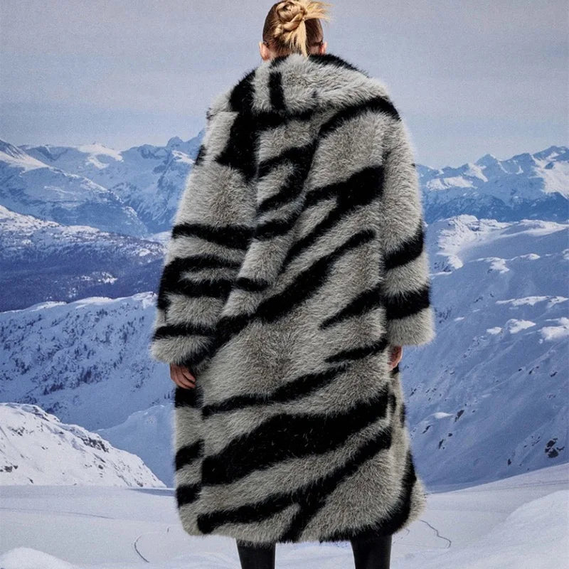Bentlara Long Fur Coat Women with Animal Print | Luxury & Stylish Winter Design