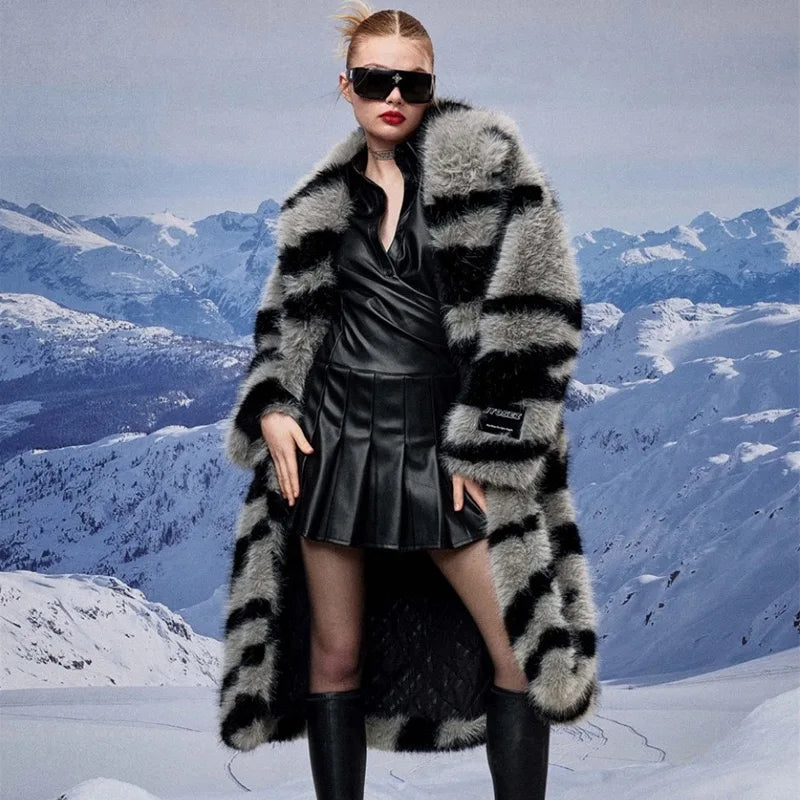 Bentlara Long Fur Coat Women with Animal Print | Luxury & Stylish Winter Design