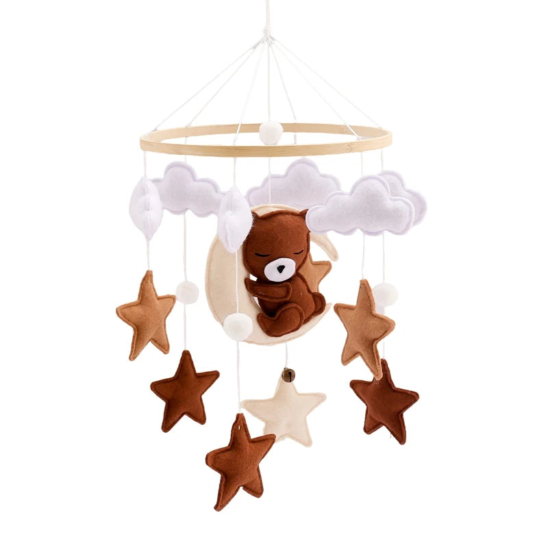 Wooden Crib Mobile with Felt & Bear – Soft Baby Bed Hanger