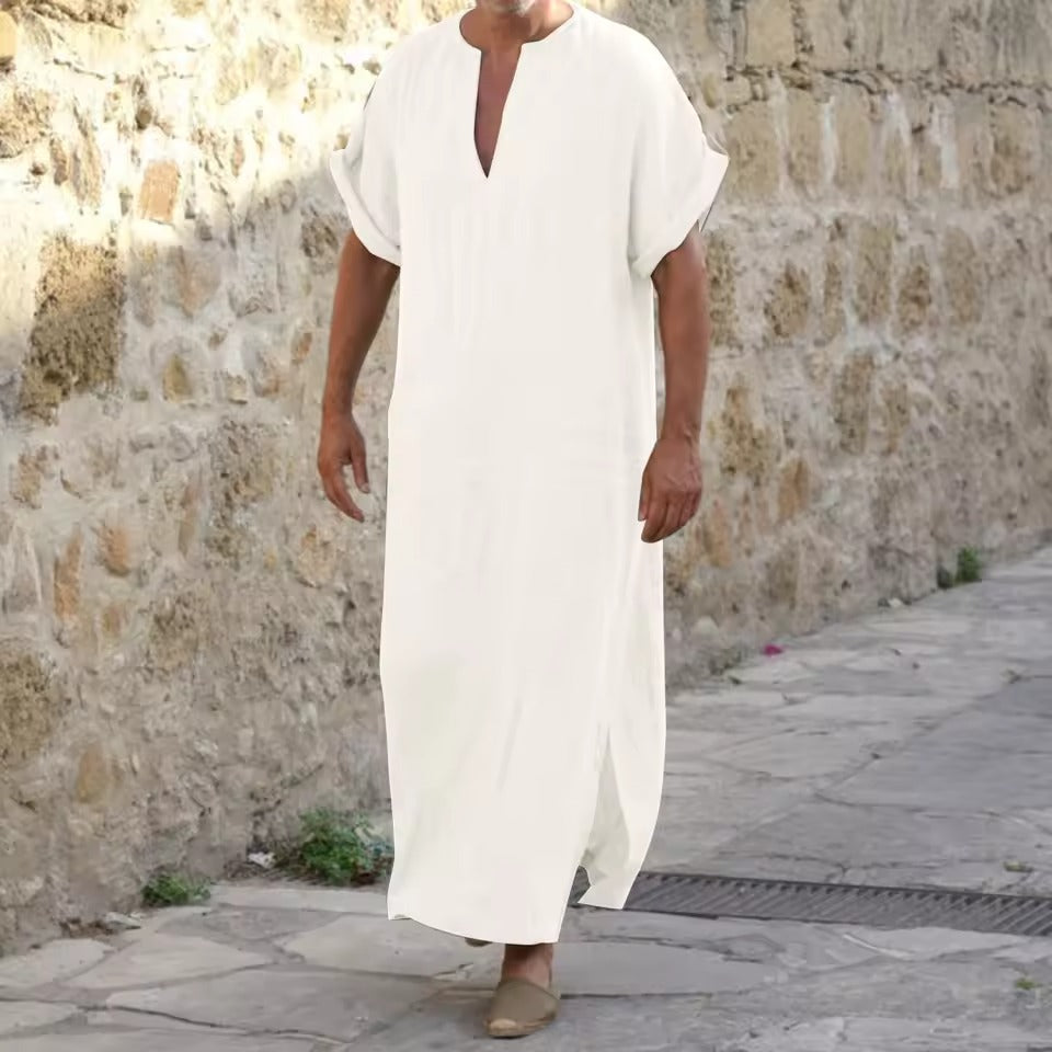 Melzano Walid - Witte Comfortabele Djellaba met v-hals