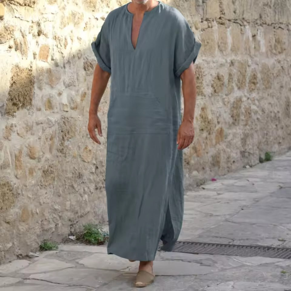 Melzano Walid - Witte Comfortabele Djellaba met v-hals