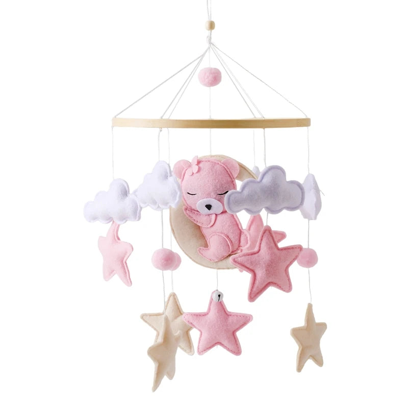 Wooden Crib Mobile with Felt & Bear – Soft Baby Bed Hanger