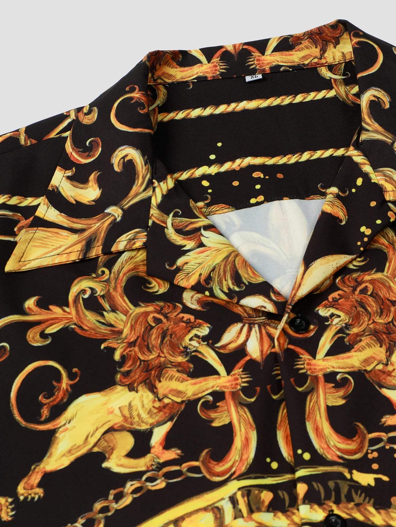 Valenthor – Baroque men's shirt lion print black gold – Party & evening wear
