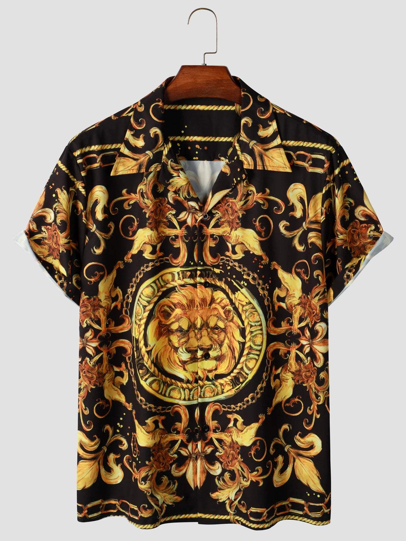 Valenthor – Baroque men's shirt lion print black gold – Party & evening wear