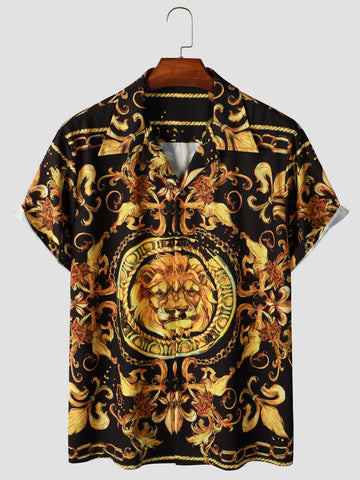 Valenthor – Baroque men's shirt lion print black gold – Party & evening wear
