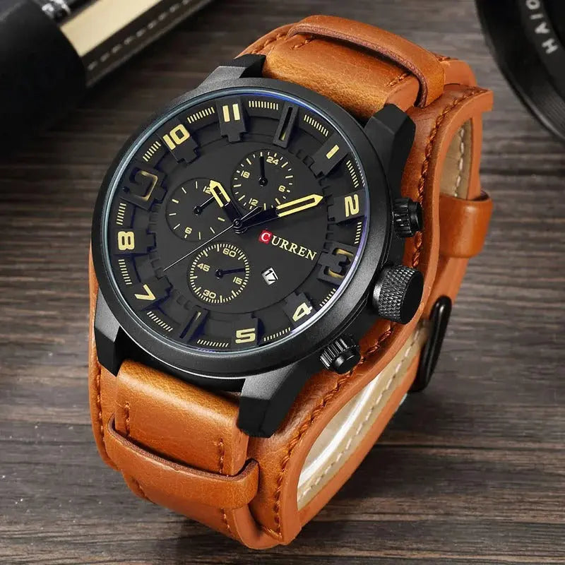 Montaro Herenchronograaf – Quartz Horloge met Leren Band & Stopwatch