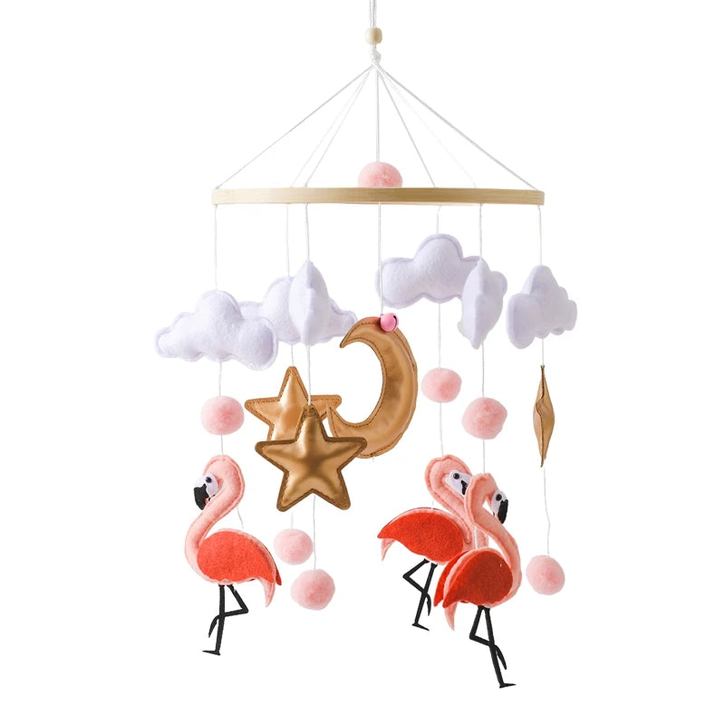 Wooden Crib Mobile with Felt & Bear – Soft Baby Bed Hanger