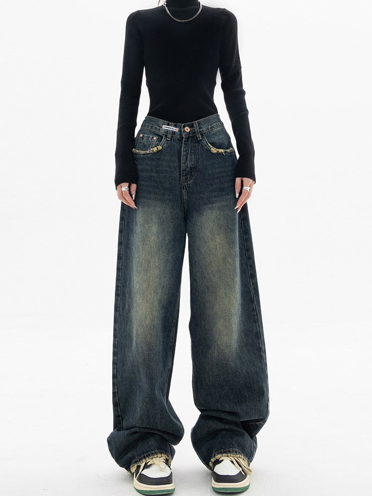 Lena – Baggy Y2K-jeans met hoge tailleband en vintage streetwear-stijl