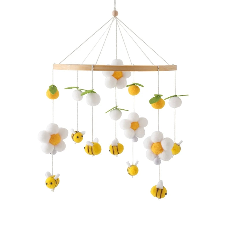 Wooden Crib Mobile with Felt & Bear – Soft Baby Bed Hanger
