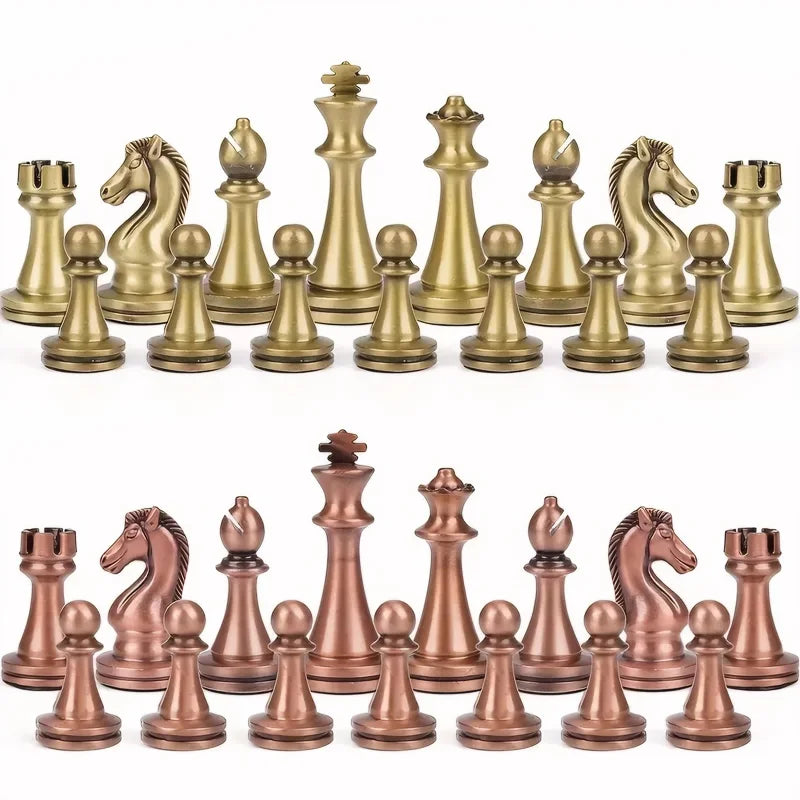 Regalor Luxe Schaakspel – 30 cm Opvouwbare Houten Set met Antiek Bronzen Schaakstukken