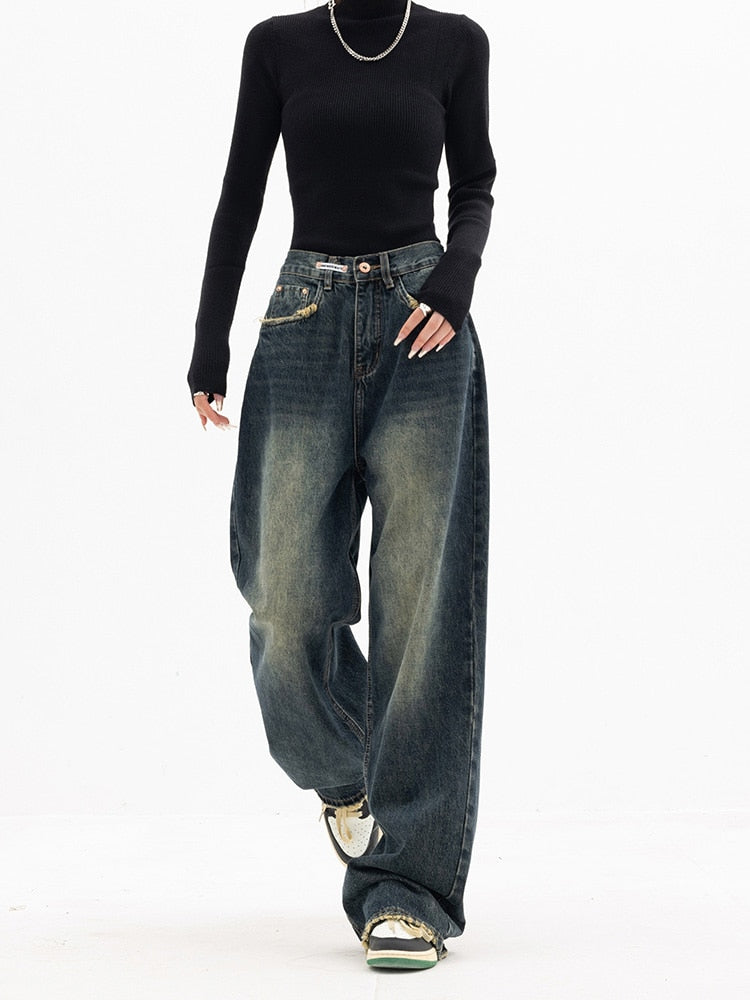 Lena – Baggy Y2K-jeans met hoge tailleband en vintage streetwear-stijl