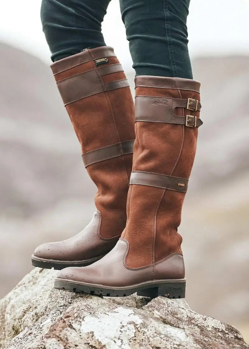 Botas impermeables para exteriores para mujer – botas de cuero con caña alta y hebillas