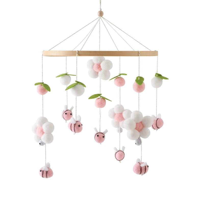 Wooden Crib Mobile with Felt & Bear – Soft Baby Bed Hanger
