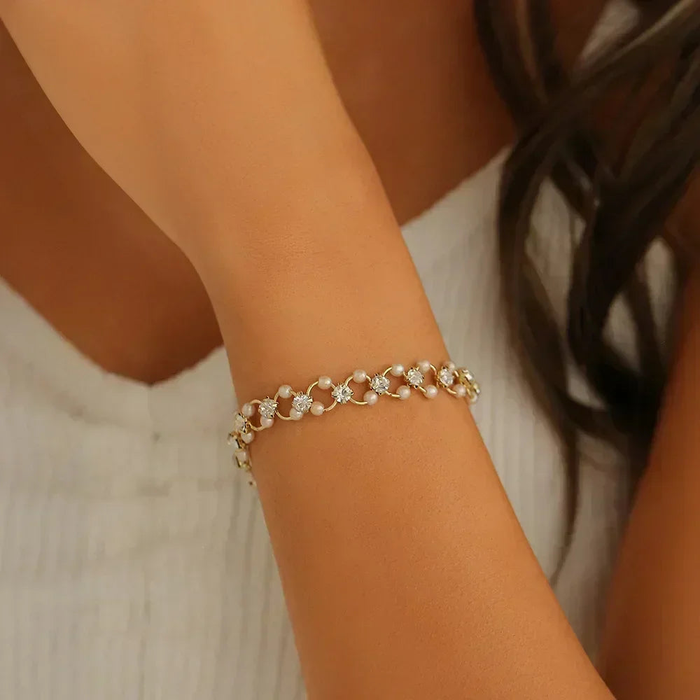 Juego de 4 pulseras de cuerda con piedras preciosas verdes y piedras de imitación