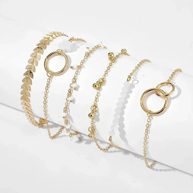 Juego de 4 pulseras de cuerda con piedras preciosas verdes y piedras de imitación