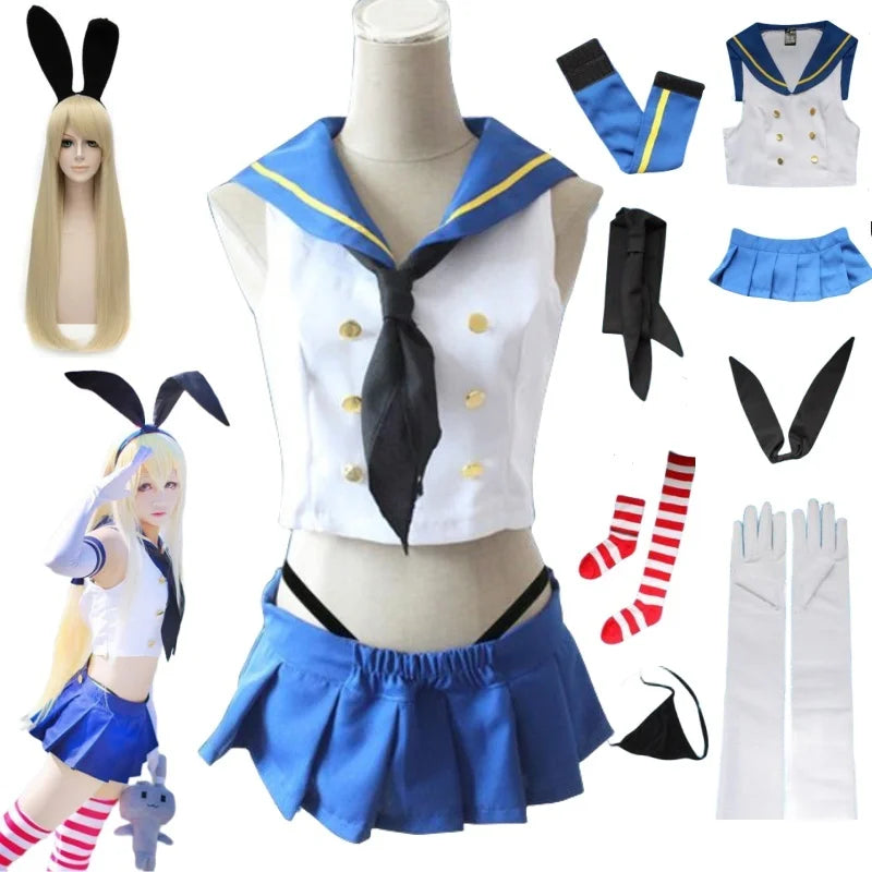CosWave – Anime Sailor Cosplay Kostuum met Jurk & Pruik – Blauw Wit Meisjes Outfit