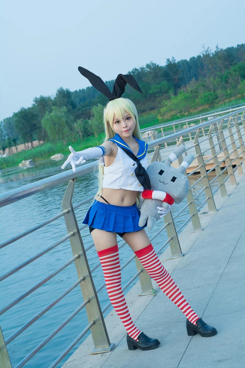 CosWave – Anime Sailor Cosplay Kostuum met Jurk & Pruik – Blauw Wit Meisjes Outfit